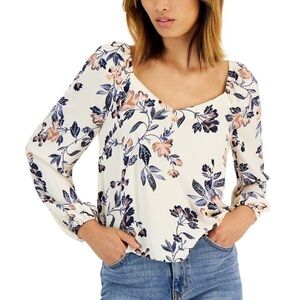 TINSEL Petite Floral-Print Peasant Blouse PXL